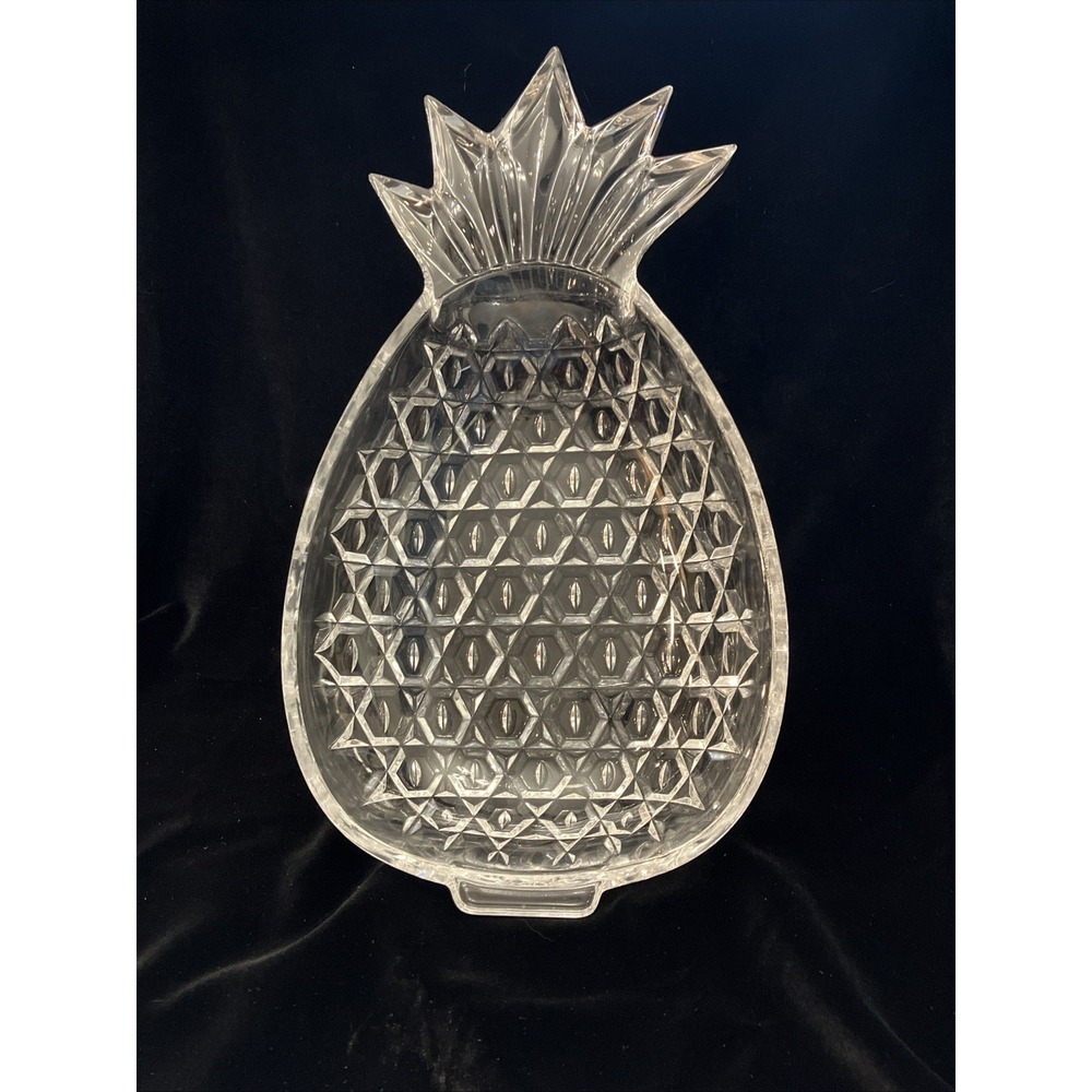Vintage Shannon Etched Crystal Tropical Pineapple Serving Tray Bowl Welcome
